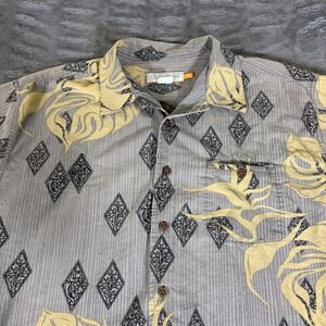 Quiksilver Edition Mens XL Gray Yellow Monstera Diamond Aloha Shirt AT112